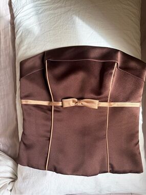 Alfred Angelo Chocolate Brown Strapless Satin Bustier with Tan Trim
